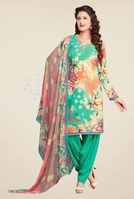 Salwar Studio Pista & Pale Yellow Printed Dress Material Salwar Studio Pista & Pale Yellow Printed Dress Material