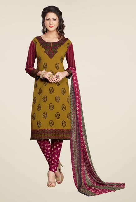 Salwar Studio Olive & Maroon Printed Dress Material Salwar Studio Olive & Maroon Printed Dress Material