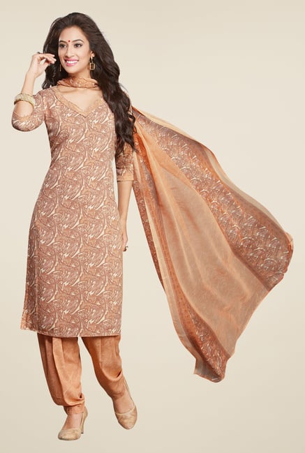 Salwar Studio Beige & White Printed Dress Material Salwar Studio Beige & White Printed Dress Material
