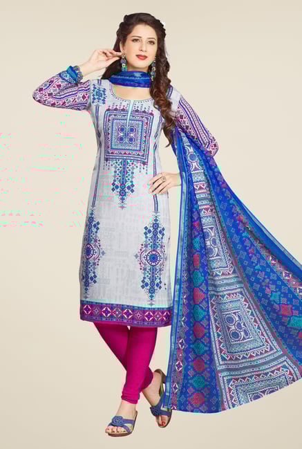 Salwar Studio Blue & Pink Printed Free Size Dress Material Salwar Studio Blue & Pink Printed Free Size Dress Material
