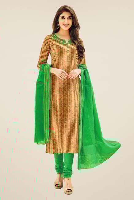 Salwar Studio Beige & Green Striped Dress Material Salwar Studio Beige & Green Striped Dress Material