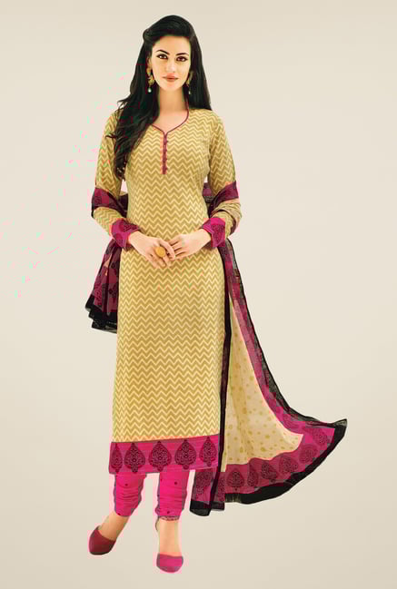 Salwar Studio Beige & Pink Printed Dress Material Salwar Studio Beige & Pink Printed Dress Material