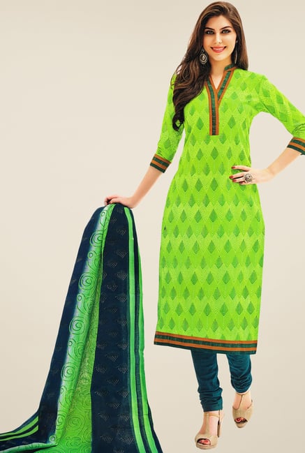 Salwar Studio Green & Blue Printed Dress Material Salwar Studio Green & Blue Printed Dress Material