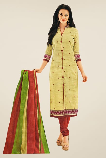 Salwar Studio Beige & Maroon Printed Dress Material Salwar Studio Beige & Maroon Printed Dress Material