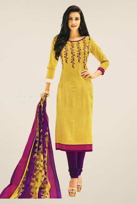 Salwar Studio Beige & Purple Printed Dress Material Salwar Studio Beige & Purple Printed Dress Material