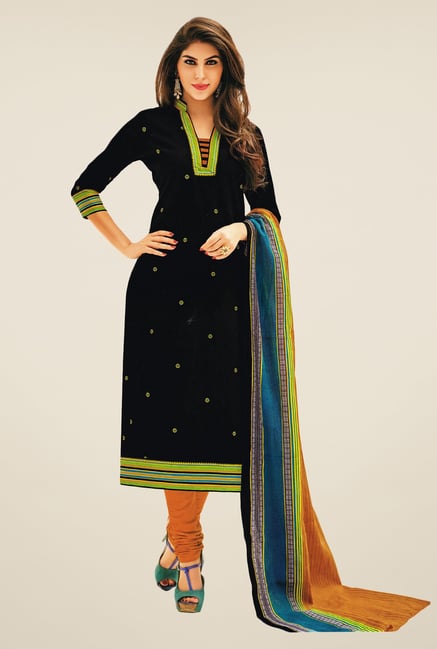Salwar Studio Black & Mustard Printed Dress Material Salwar Studio Black & Mustard Printed Dress Material