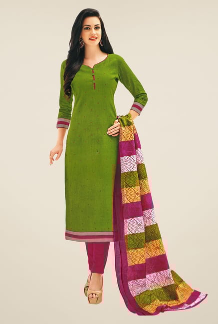 Salwar Studio Mehndi Green & Pink Printed Dress Material Salwar Studio Mehndi Green & Pink Printed Dress Material