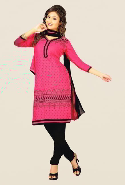 Salwar Studio Pink & Black Cotton PC Dress Material Salwar Studio Pink & Black Cotton PC Dress Material