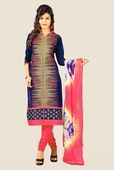 Salwar Studio Dark Blue & Pink Embroidered Dress Material Salwar Studio Dark Blue & Pink Embroidered Dress Material