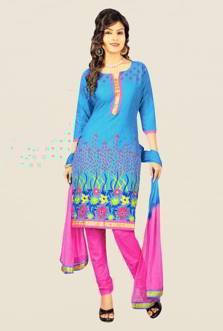 Salwar Studio Sky Blue & Pink Embroidered Dress Material Salwar Studio Sky Blue & Pink Embroidered Dress Material