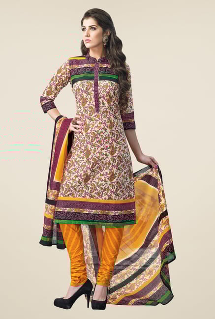 Salwar Studio Beige & Yellow Dress Material Salwar Studio Beige & Yellow Dress Material