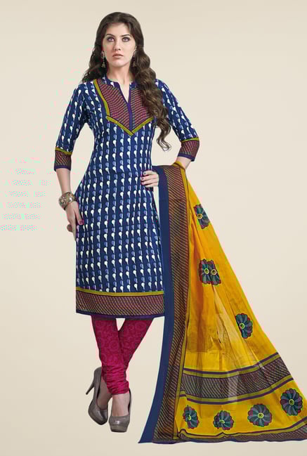 Salwar Studio Dark Blue & Pink Dress Material Salwar Studio Dark Blue & Pink Dress Material