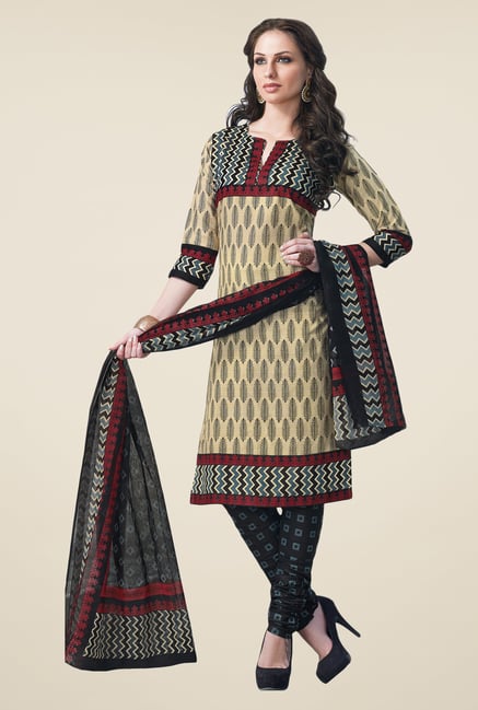 Salwar Studio Beige & Black Dress Material Salwar Studio Beige & Black Dress Material
