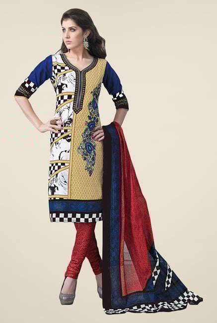 Salwar Studio Multicolor & Red Dress Material Salwar Studio Multicolor & Red Dress Material