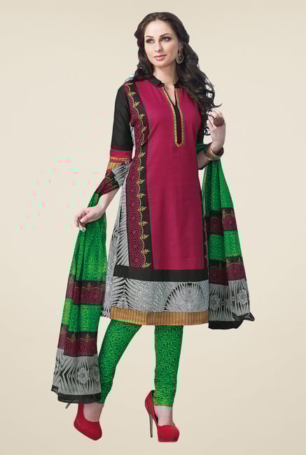 Salwar Studio Pink & Green Cotton Dress Material Salwar Studio Pink & Green Cotton Dress Material