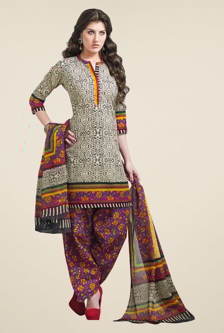 Salwar Studio Beige & Purple Dress Material Salwar Studio Beige & Purple Dress Material