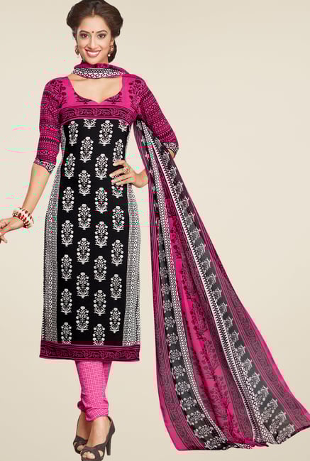 Salwar Studio Black & Rani Printed Dress Material Salwar Studio Black & Rani Printed Dress Material