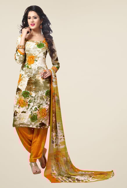 Salwar Studio Orange & Green Synthetic Dress Material Salwar Studio Orange & Green Synthetic Dress Material