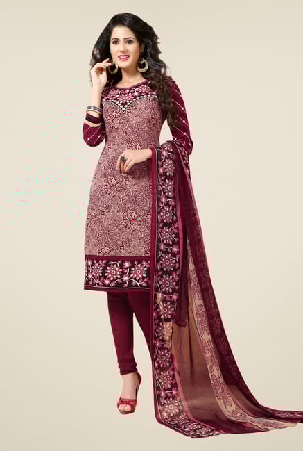 Salwar Studio Wine & Beige Printed Dress Material Salwar Studio Wine & Beige Printed Dress Material