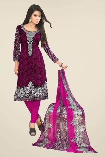 Salwar Studio Rani & Black Printed Dress Material Salwar Studio Rani & Black Printed Dress Material