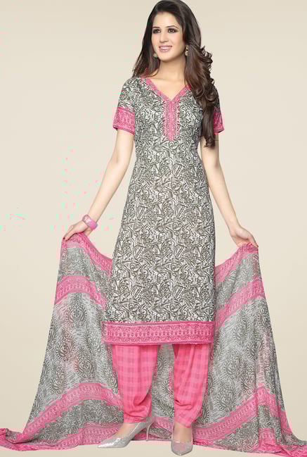 Salwar Studio Light Pink & Grey Printed Dress Material Salwar Studio Light Pink & Grey Printed Dress Material