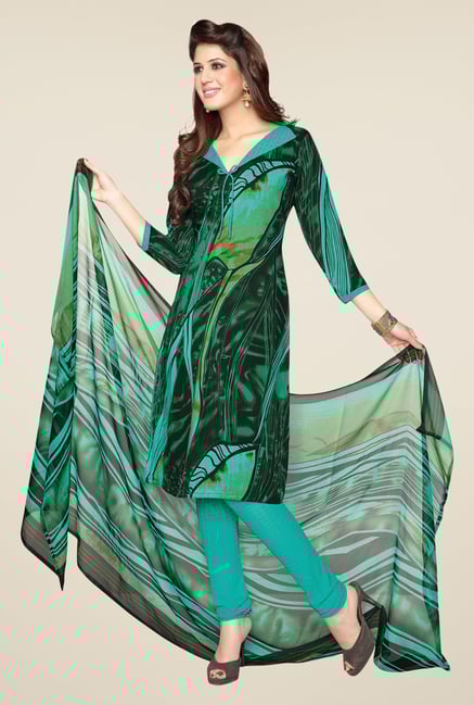 Salwar Studio Mint Green & Black Printed Dress Material Salwar Studio Mint Green & Black Printed Dress Material