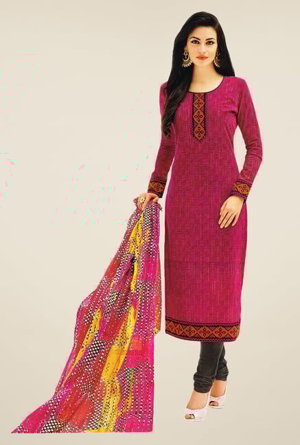 Salwar Studio Pink & Grey Printed Dress Material Salwar Studio Pink & Grey Printed Dress Material