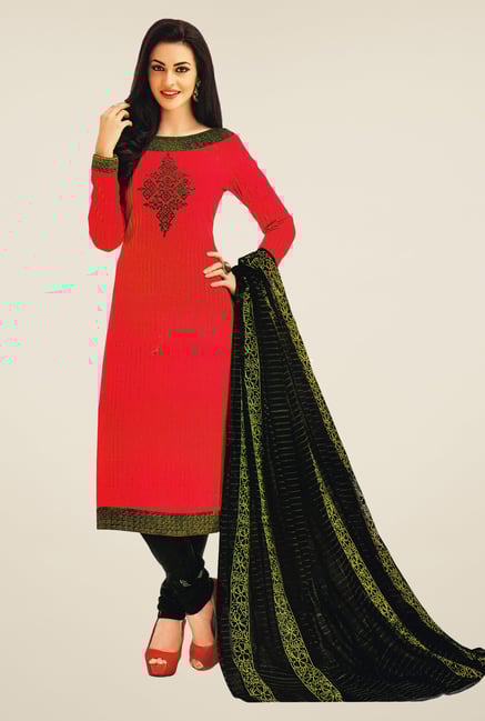 Salwar Studio Red & Black Striped Dress Material Salwar Studio Red & Black Striped Dress Material