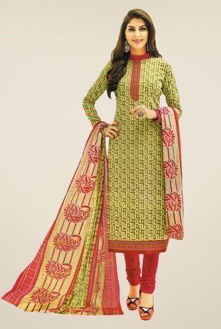Salwar Studio Green & Pink Printed Dress Material Salwar Studio Green & Pink Printed Dress Material