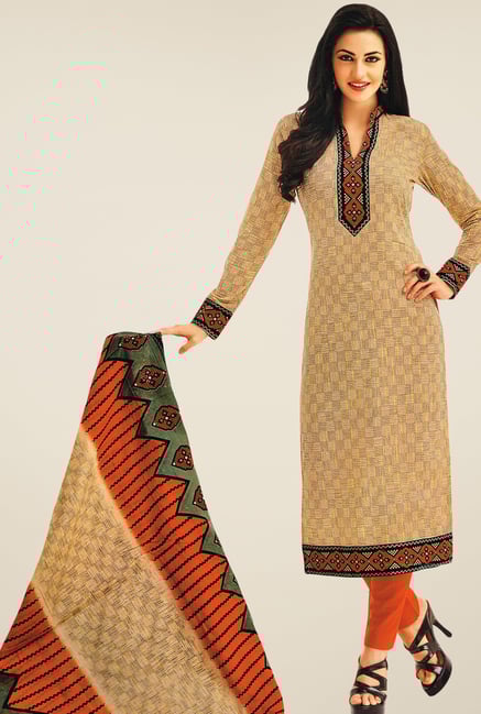 Salwar Studio Beige & Orange Printed Dress Material Salwar Studio Beige & Orange Printed Dress Material