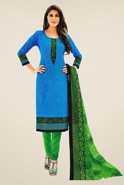 Salwar Studio Blue & Green Printed Dress Material Salwar Studio Blue & Green Printed Dress Material