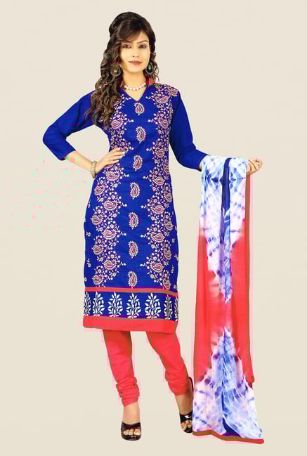 Salwar Studio Blue & Peach Embroidered Dress Material Salwar Studio Blue & Peach Embroidered Dress Material