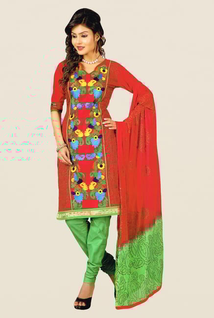Salwar Studio Red & Green Embroidered Dress Material Salwar Studio Red & Green Embroidered Dress Material