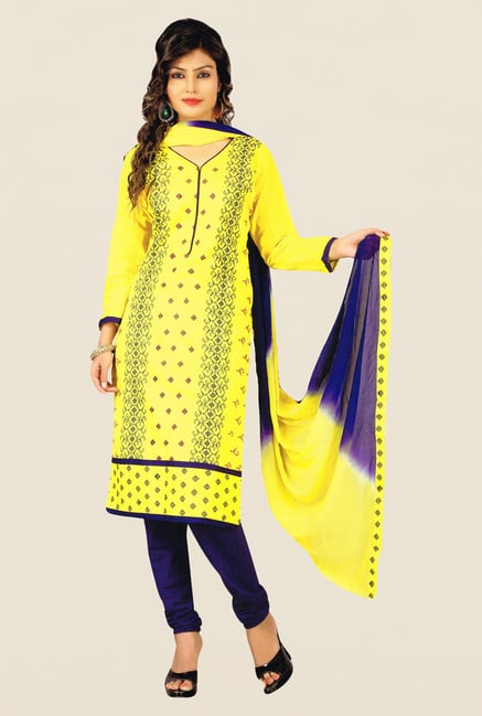Salwar Studio Yellow & Dark Blue Embroidered Dress Material Salwar Studio Yellow & Dark Blue Embroidered Dress Material