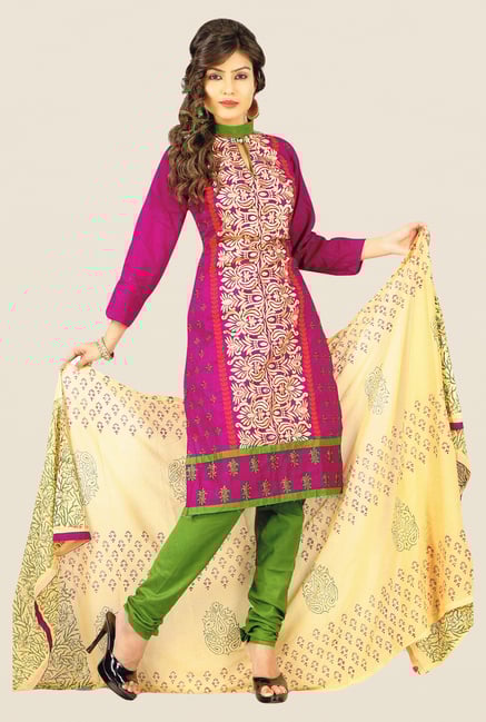 Salwar Studio Magenta & Beige Embroidered Dress Material Salwar Studio Magenta & Beige Embroidered Dress Material