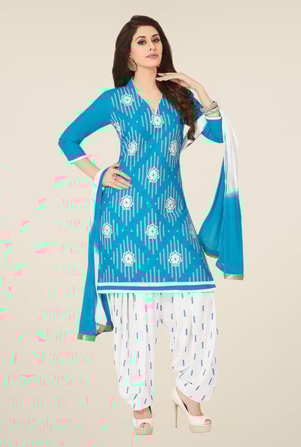 Salwar Studio Sky Blue & White Dress Material Salwar Studio Sky Blue & White Dress Material