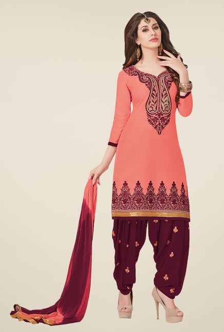 Salwar Studio Peach & Wine Red Dress Material Salwar Studio Peach & Wine Red Dress Material