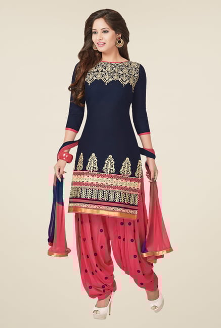 Salwar Studio Navy & Rose Pink Dress Material Salwar Studio Navy & Rose Pink Dress Material