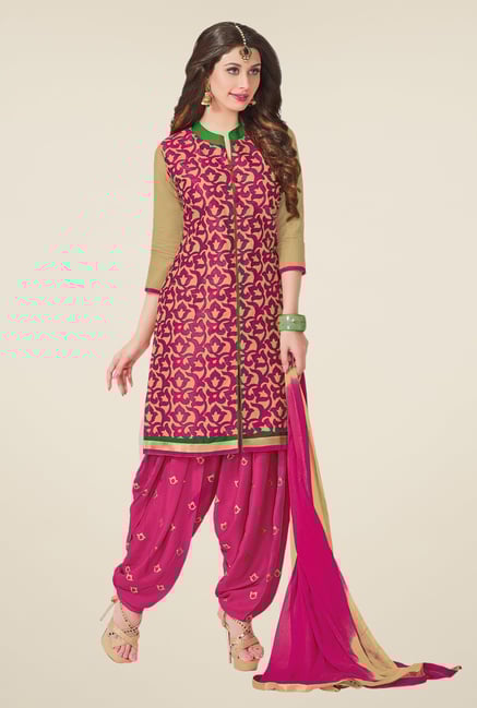 Salwar Studio Rani & Beige Dress Material Salwar Studio Rani & Beige Dress Material