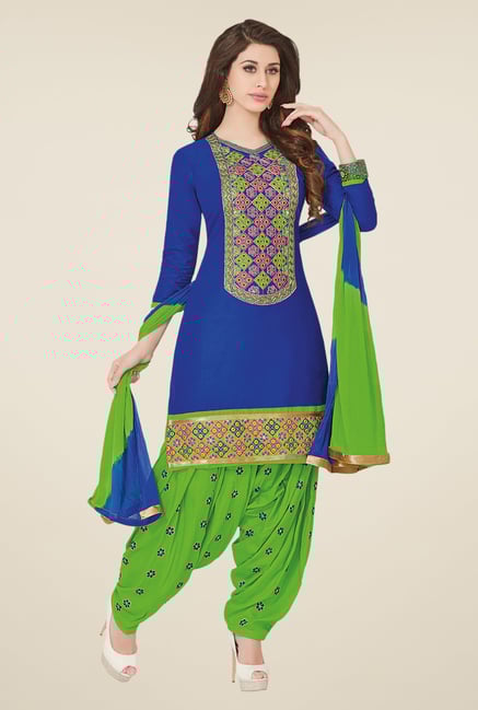 Salwar Studio Blue & Green Free Size Dress Material Salwar Studio Blue & Green Free Size Dress Material
