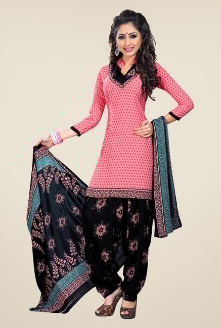 Salwar Studio Light Pink & Black Printed Dress Material Salwar Studio Light Pink & Black Printed Dress Material