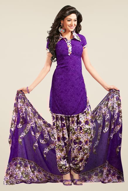 Salwar Studio Violet & Off White Printed Dress Material Salwar Studio Violet & Off White Printed Dress Material