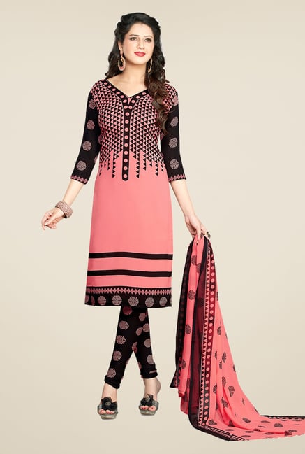Salwar Studio Peach & Black Printed Dress Material Salwar Studio Peach & Black Printed Dress Material