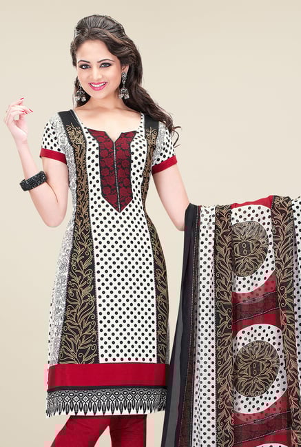 Salwar Studio Maroon & White Printed Dress Material Salwar Studio Maroon & White Printed Dress Material