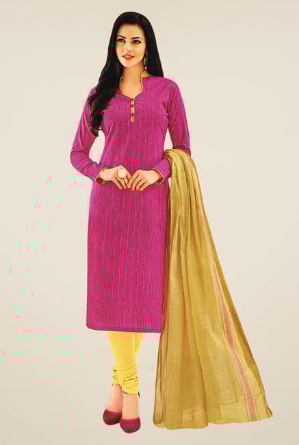 Salwar Studio Pink & Cream Striped Dress Material Salwar Studio Pink & Cream Striped Dress Material