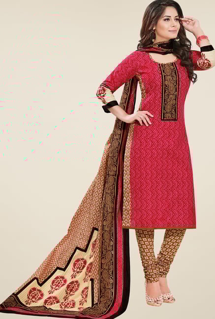 Salwar Studio Red & Brown Printed Dress Material Salwar Studio Red & Brown Printed Dress Material