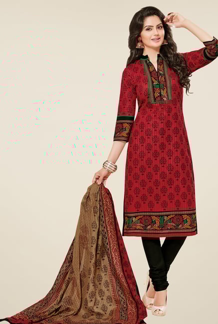 Salwar Studio Red & Black Printed Dress Material Salwar Studio Red & Black Printed Dress Material