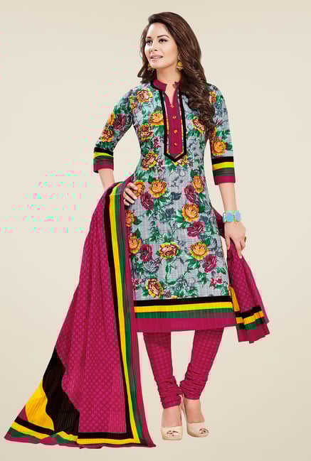 Salwar Studio Grey & Pink Printed Dress Material Salwar Studio Grey & Pink Printed Dress Material