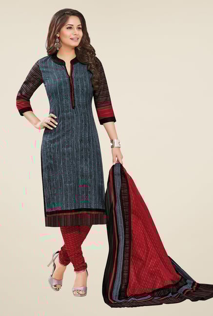 Salwar Studio Grey & Maroon Printed Dress Material Salwar Studio Grey & Maroon Printed Dress Material