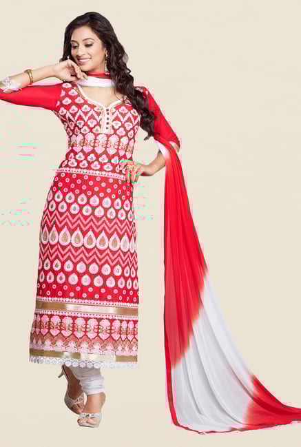 Salwar Studio Red & White Karachi Embroidered Dress Material Salwar Studio Red & White Karachi Embroidered Dress Material